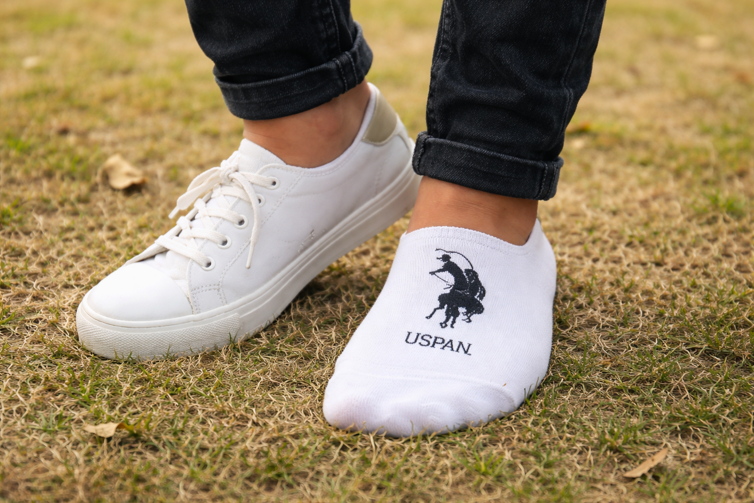 Model wearing ankle socks